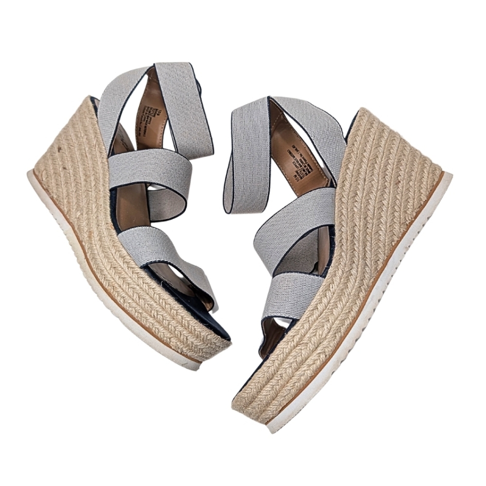 Dexflex Comfort Espadrille Wedge Sandals Size‎ 10 Gray Navy